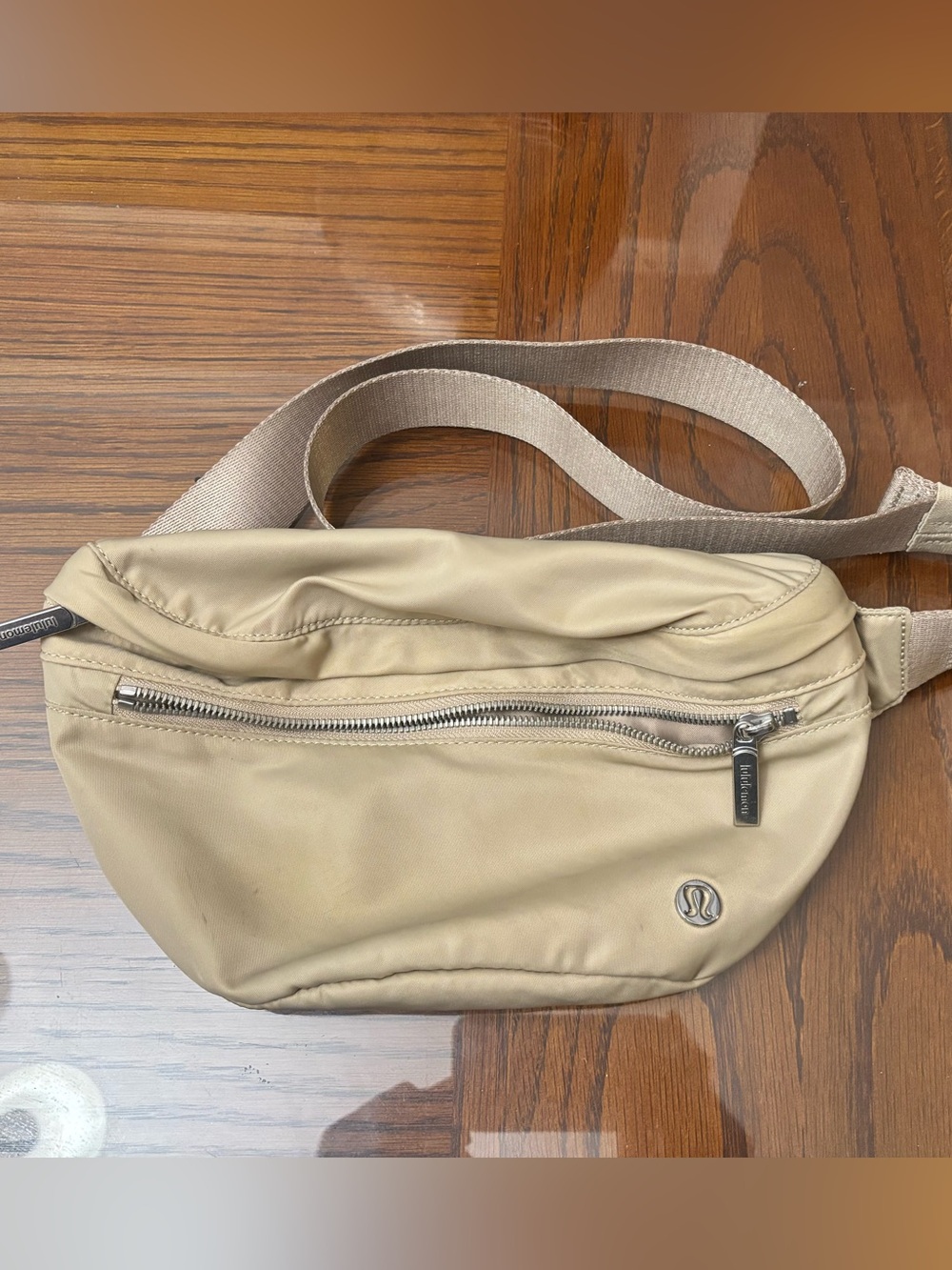 lululemon athletica beige/tan belt bag with adjustable strap